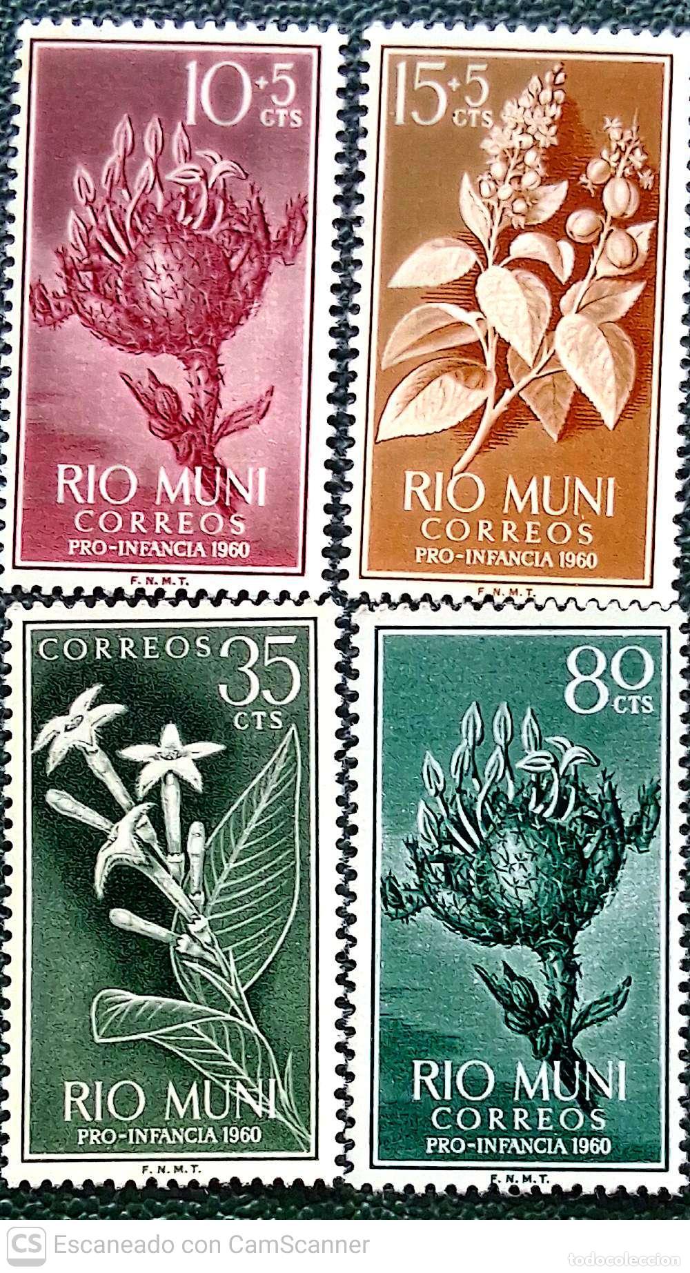Sellos: R&iacute;o Muni. 10/13 Pro Infancia. Flora: Crot&oacute;n liglium y Cinchona calisaya. 1960. Sellos nuevos y numer