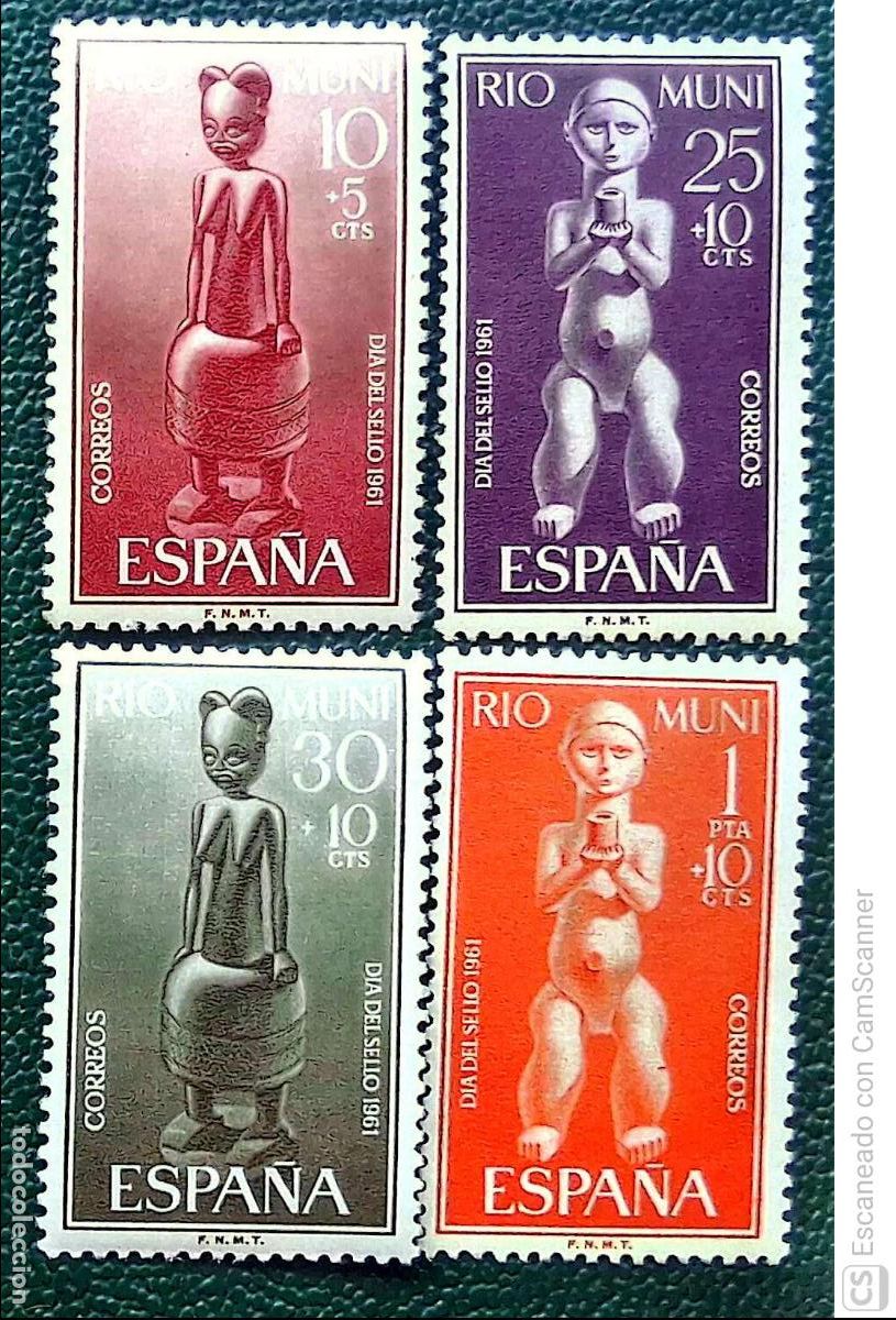 Sellos: R&iacute;o Muni. 25/28 D&iacute;a del sello: Estatuillas ind&iacute;genas. 1961. Sellos nuevos y numeraci&oacute;n Yvert.