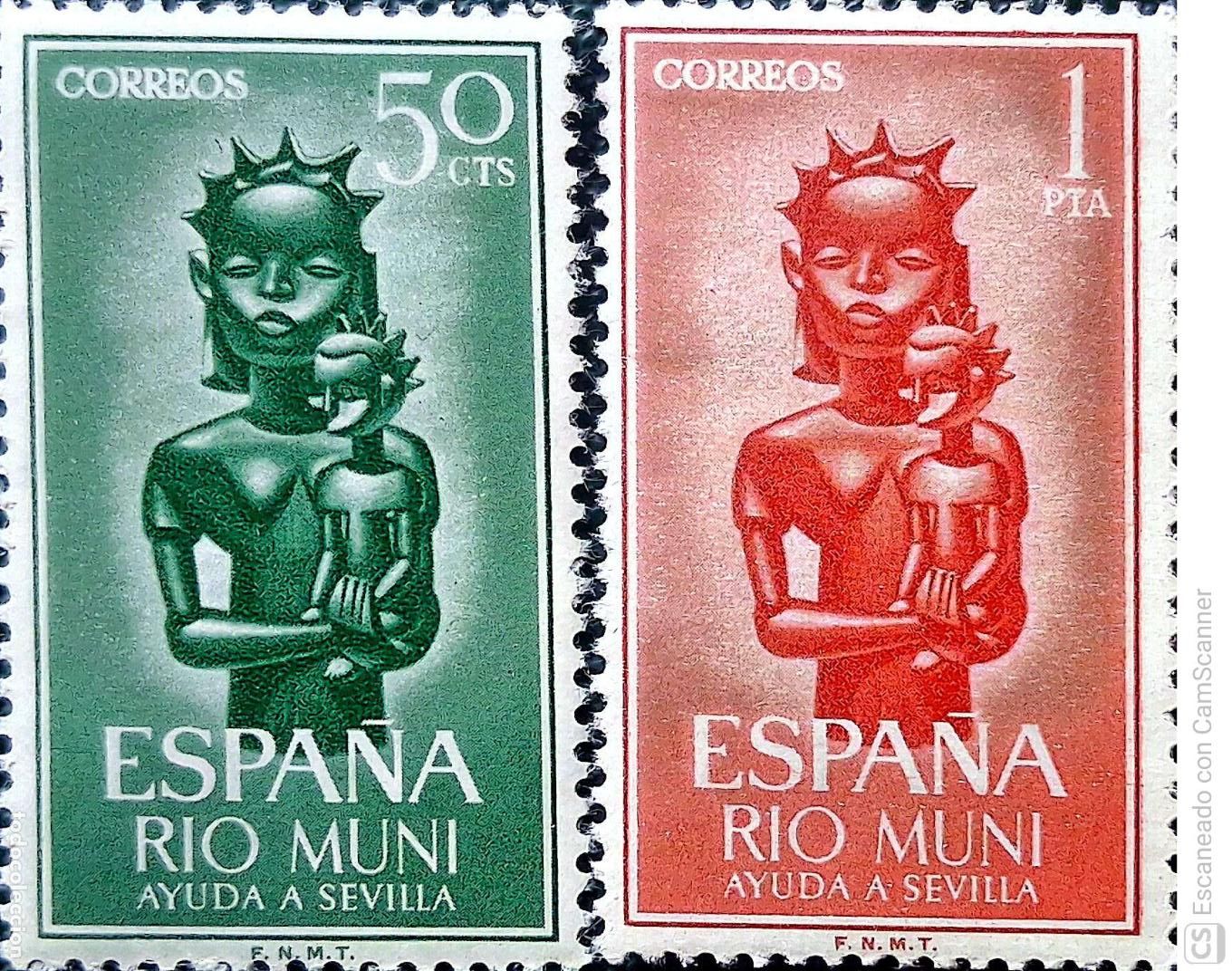 Sellos: R&iacute;o Muni. 35/36 Ayuda a Sevilla: La Virgen con el Ni&ntilde;o. 1963. Sellos nuevos y numeraci&oacute;n Yvert.