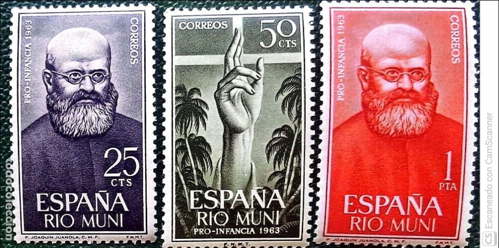 Sellos: R&iacute;o Muni. 37/39 Pro Infancia: Padre Joaqu&iacute;n Juanola y Misionero. 1963. Sellos nuevos y numeraci&oacute;n Y