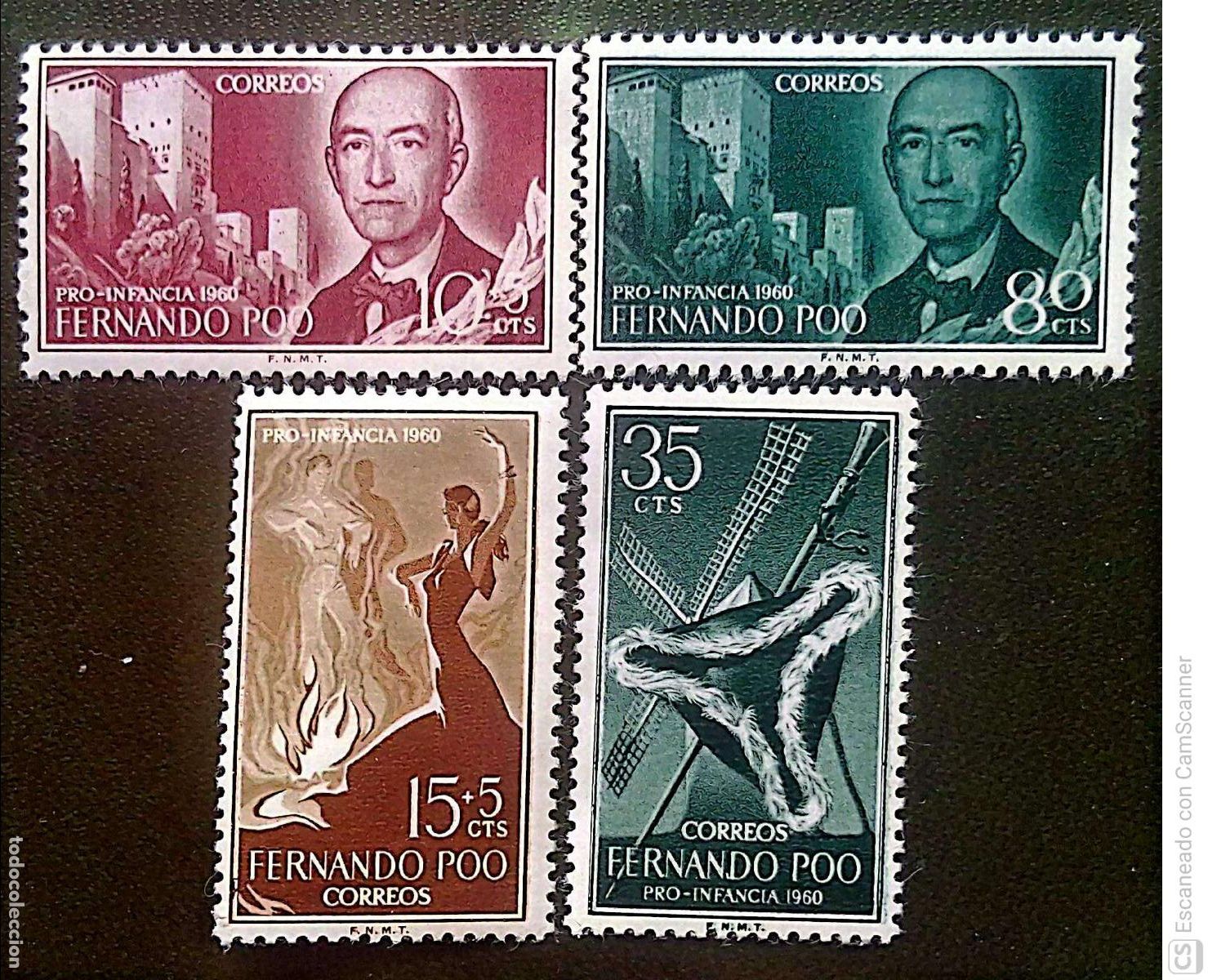 Sellos: Fernando Poo. 188/91 Pro Infancia: Manuel de Falla, El amor brujo y El sombrero de tres picos. 1960.