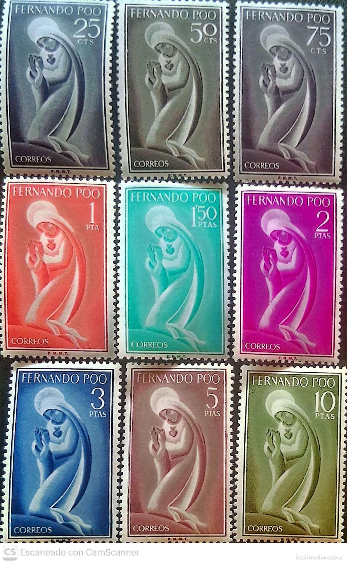 Sellos: Fernando Poo. 179/87 Imagen de la Virgen. 1960. Sellos nuevos y numeraci&oacute;n Yvert.