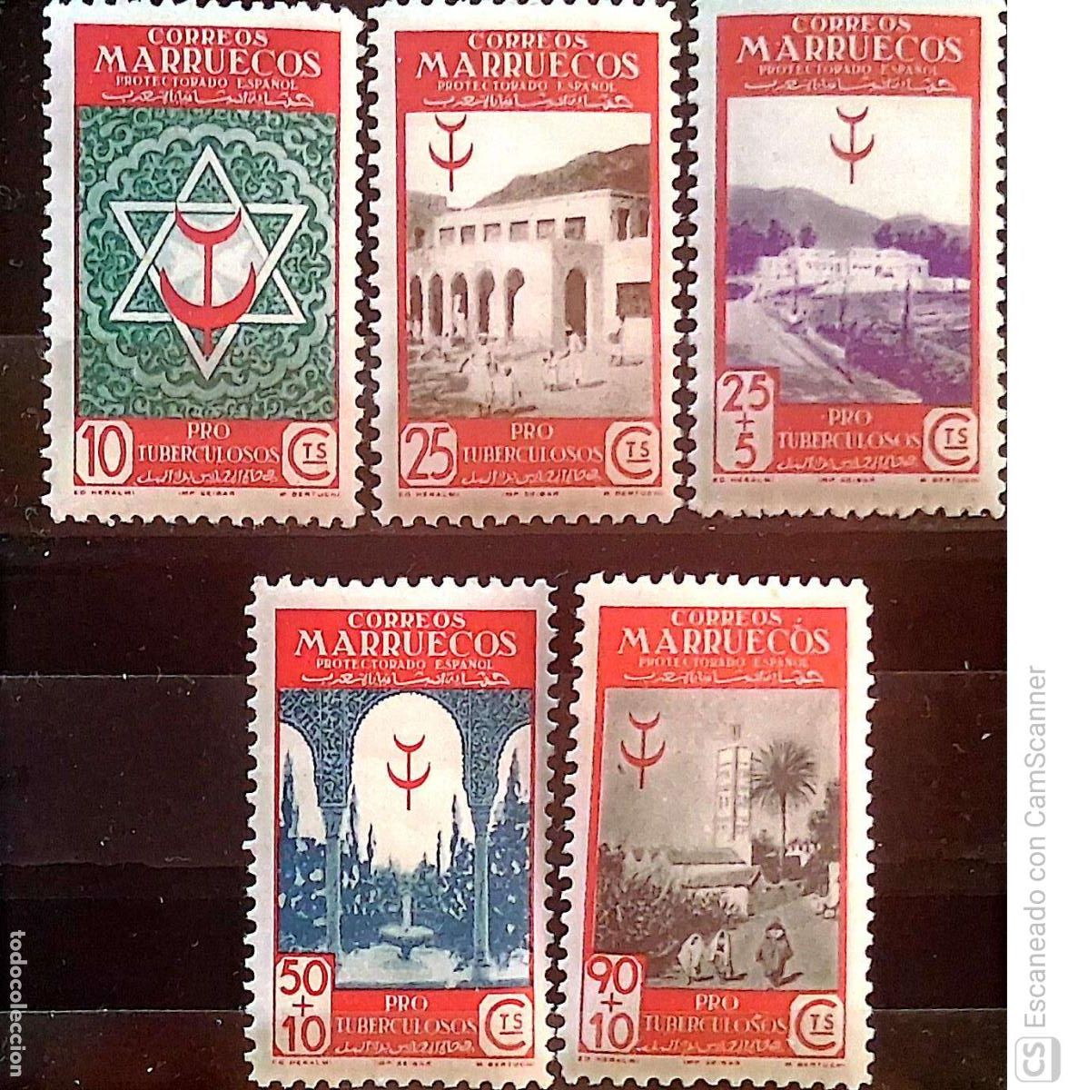 Sellos: Marruecos. 270/74 Pro tuberculosos: Arabesco, Sanatorio, Camino de monta&ntilde;a, Fuente y Camino de la sa