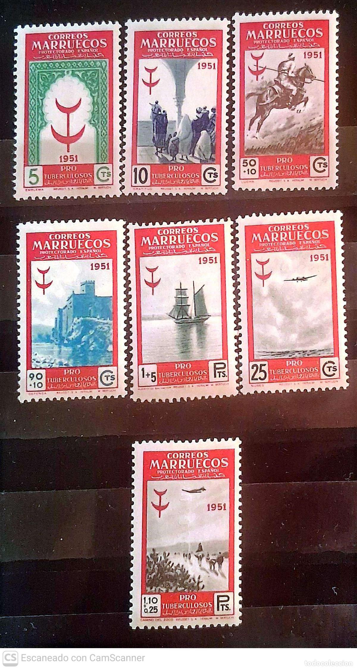 Sellos: Marruecos. 336/42 Pro tuberculosos: Emblema, Gratitud, Lucha, Defensa, Puerto de Salvaci&oacute;n, Nubes y