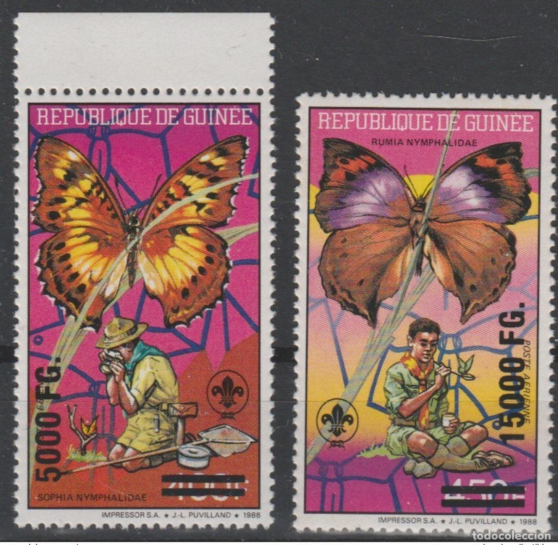 Sellos: Guinea 2008 Mi. 6302/3 sobrecargados Scouts Scouting Pfadfinder Papillon Baden