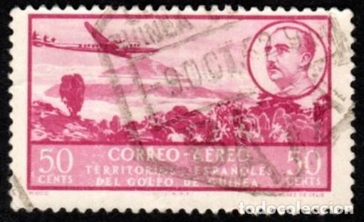 Sellos: Guinea Espa&ntilde;ola. Paisaje y Franco. 1951. Edifil-199-300-301. Usados