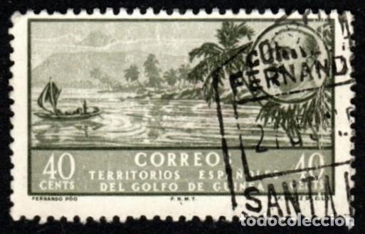 Sellos: Guinea Espa&ntilde;ola. Paisaje y Franco. 1950. Edifil-283. Usados