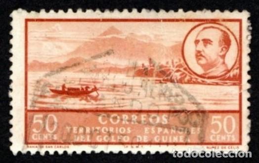 Sellos: Guinea Espa&ntilde;ola. Paisaje y Franco. 1950. Edifil-285. Usados
