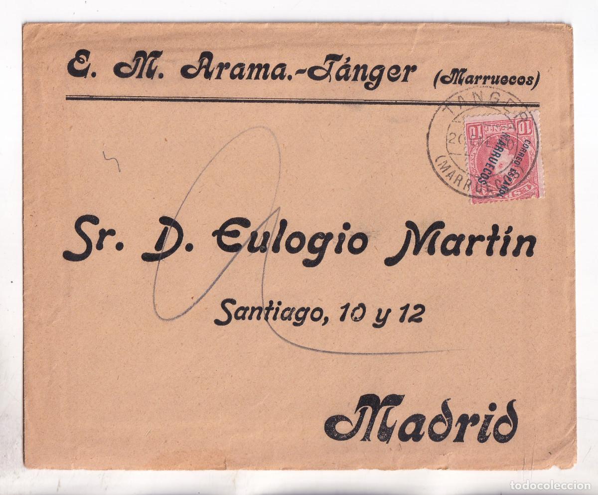 Sellos: SOBRE CON LA CARTA. T&Aacute;NGER. MARRUECOS. 1910. A MADRID