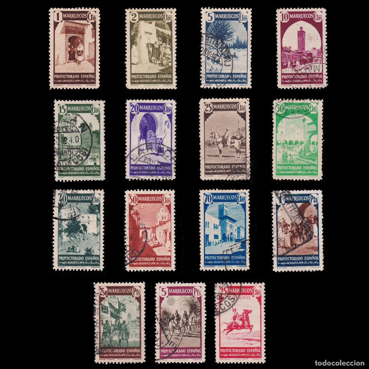 Sellos: MARRUECOS ESPA&Ntilde;OL.1940. 15 valores Matasello. + OBSEQUIO.