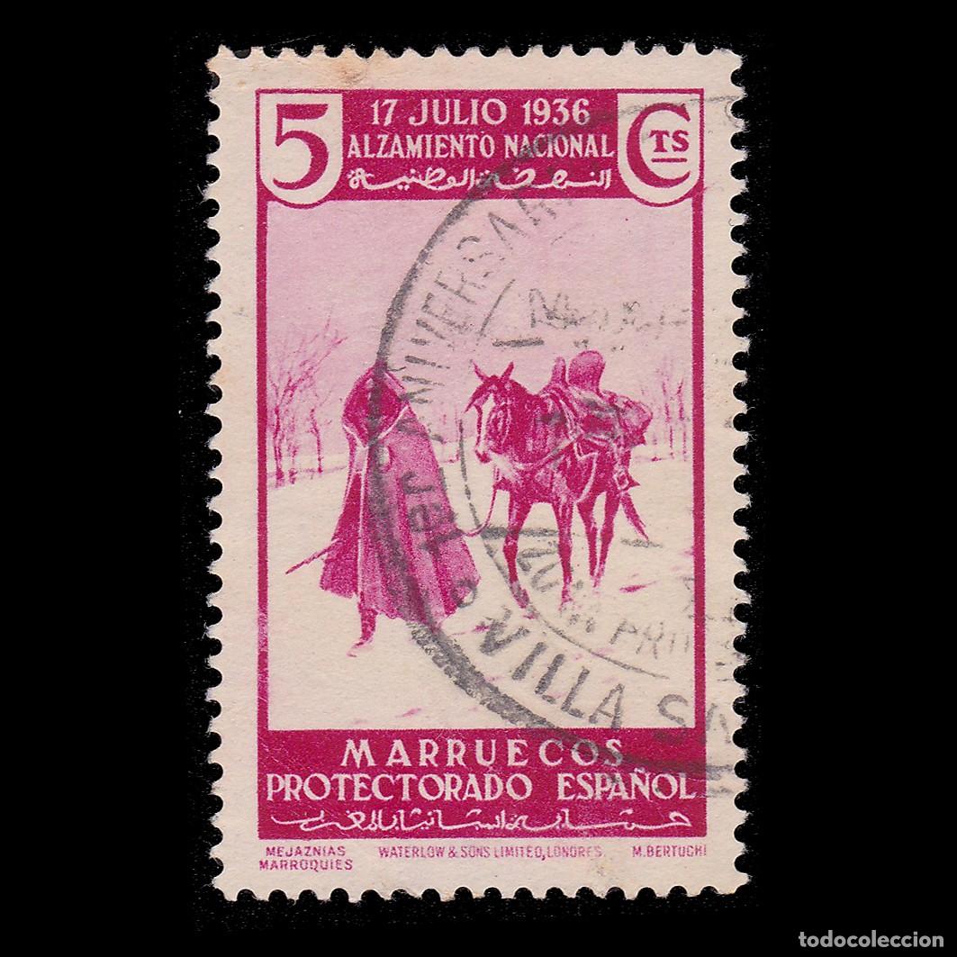 Sellos: MARRUECOS ESPA&Ntilde;A. 1937 Alz. Nacional. 5c. Matasello. Edifil 171 + OBSEQUIO.