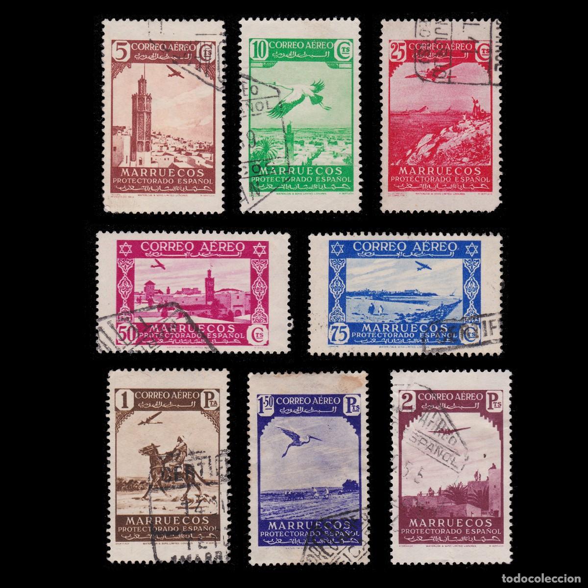 Sellos: MARRUECOS ESPA&Ntilde;A. 1938.Paisajes. 8 valores. Matasello. + OBSEQUIO.