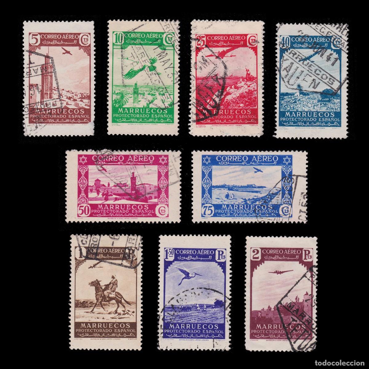 Sellos: MARRUECOS ESPA&Ntilde;A. 1938.Paisajes. 9 valores. Matasello. + OBSEQUIO.