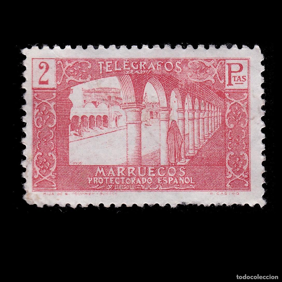Sellos: MARRUECOS ESPA&Ntilde;A. TEL&Eacute;GRAFO 1938.2p. usado. Edif. 47 + OBSEQUIO.