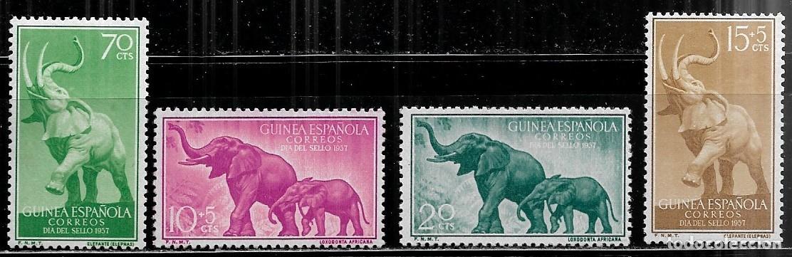Sellos: GUINEA ESPA&Ntilde;OLA 1957, SERIE EDIFIL 369/72 - D&Iacute;A DEL SELLO - ELEFANTES. MNH.