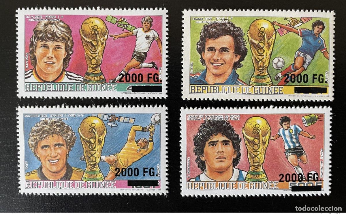 Sellos: Guinea 2009 Mi. 6729 - 6732 F&uacute;tbol sobrecargado Diego Maradona Platini Pfaff