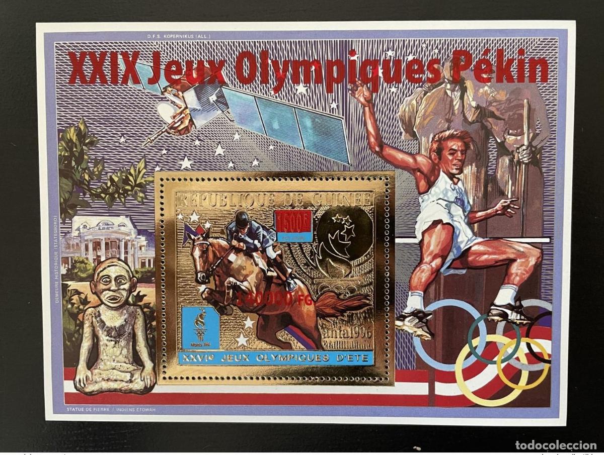 Sellos: Guinea 2008 Mi. Bl. 1641: Oro sobrecargado Juegos Ol&iacute;mpicos Barcelona Beijing Horse