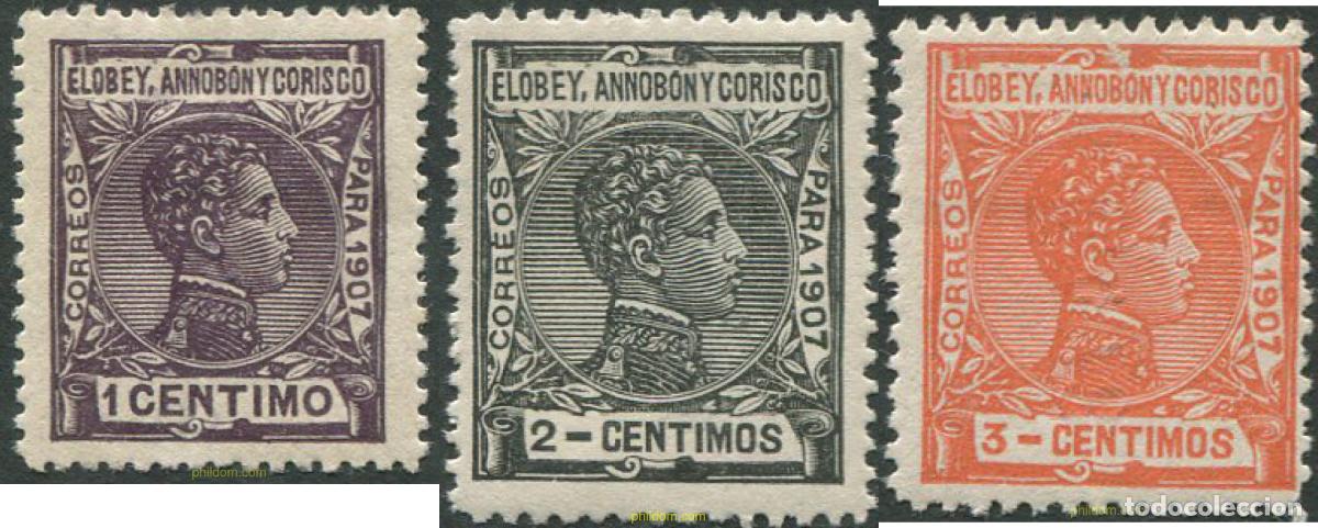 Sellos: 732662 MNH ELOBEY ANNOBON CORISCO 1907 ALFONSO XIII, CIFRA CONTROL