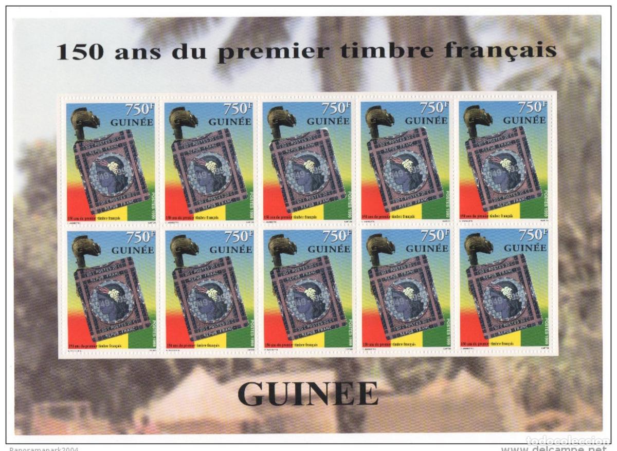 Sellos: Guinea 1999 Mi. 2464 hoja 150 a&ntilde;os primer sello franc&eacute;s emisi&oacute;n com&uacute;n RARO