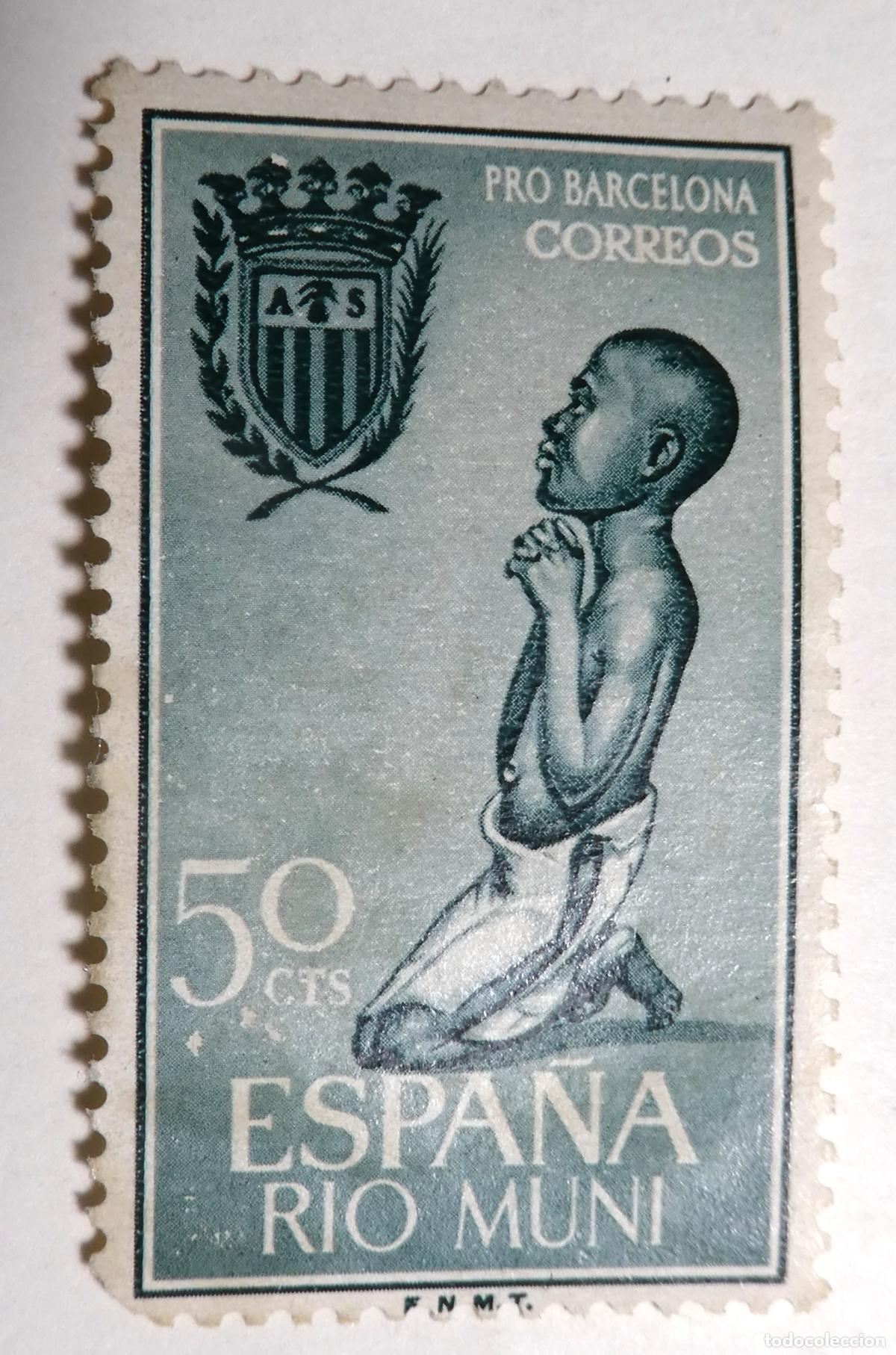 Sellos: Sello postal de Espa&ntilde;a Rio Muni 50 centimos Pro Barcelona 1963