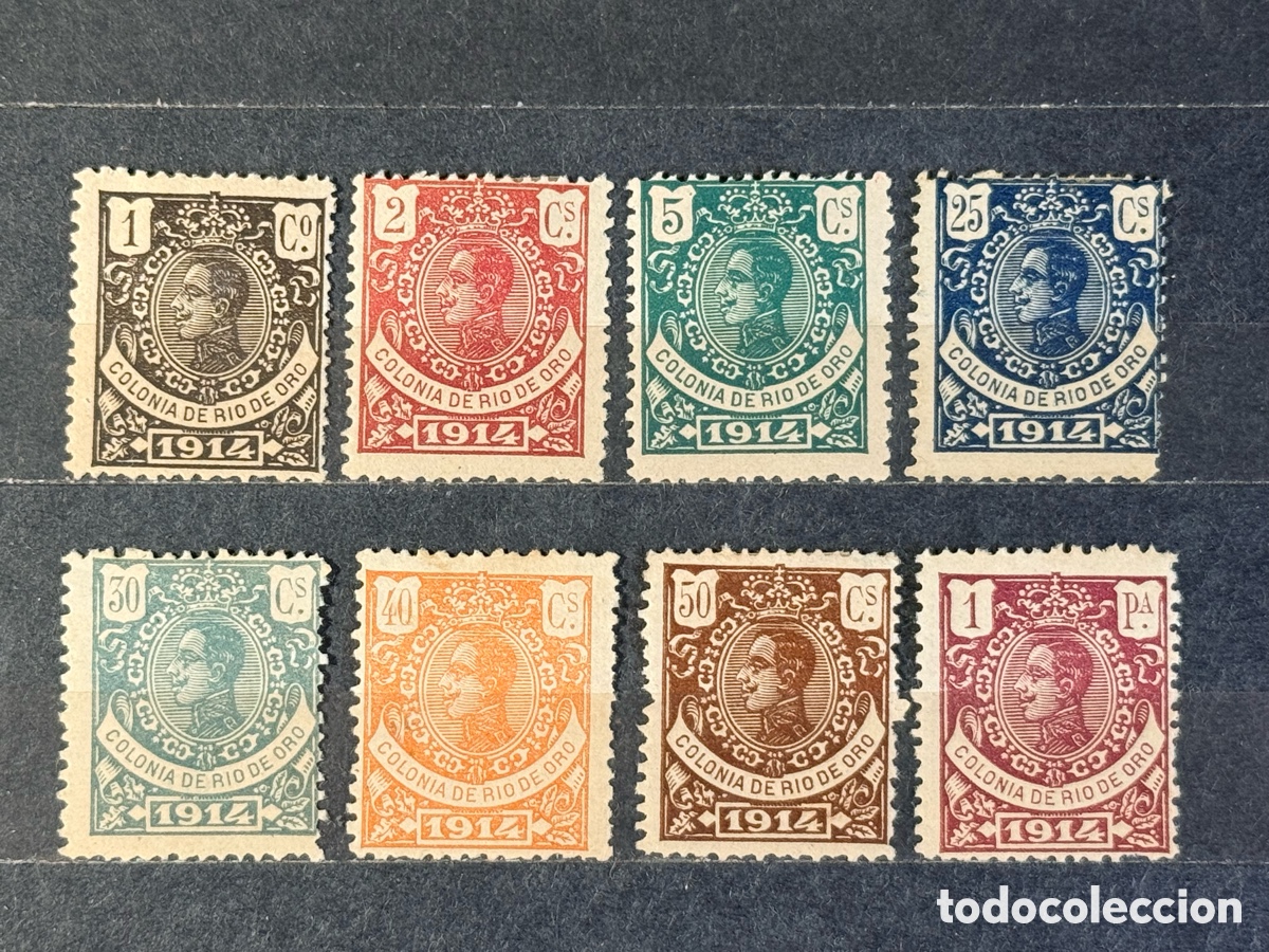 Sellos: Espa&ntilde;a. 1914. Alfonso XIII. R&iacute;o de Oro. Edifil 78/80 y 84/88. Nuevos *