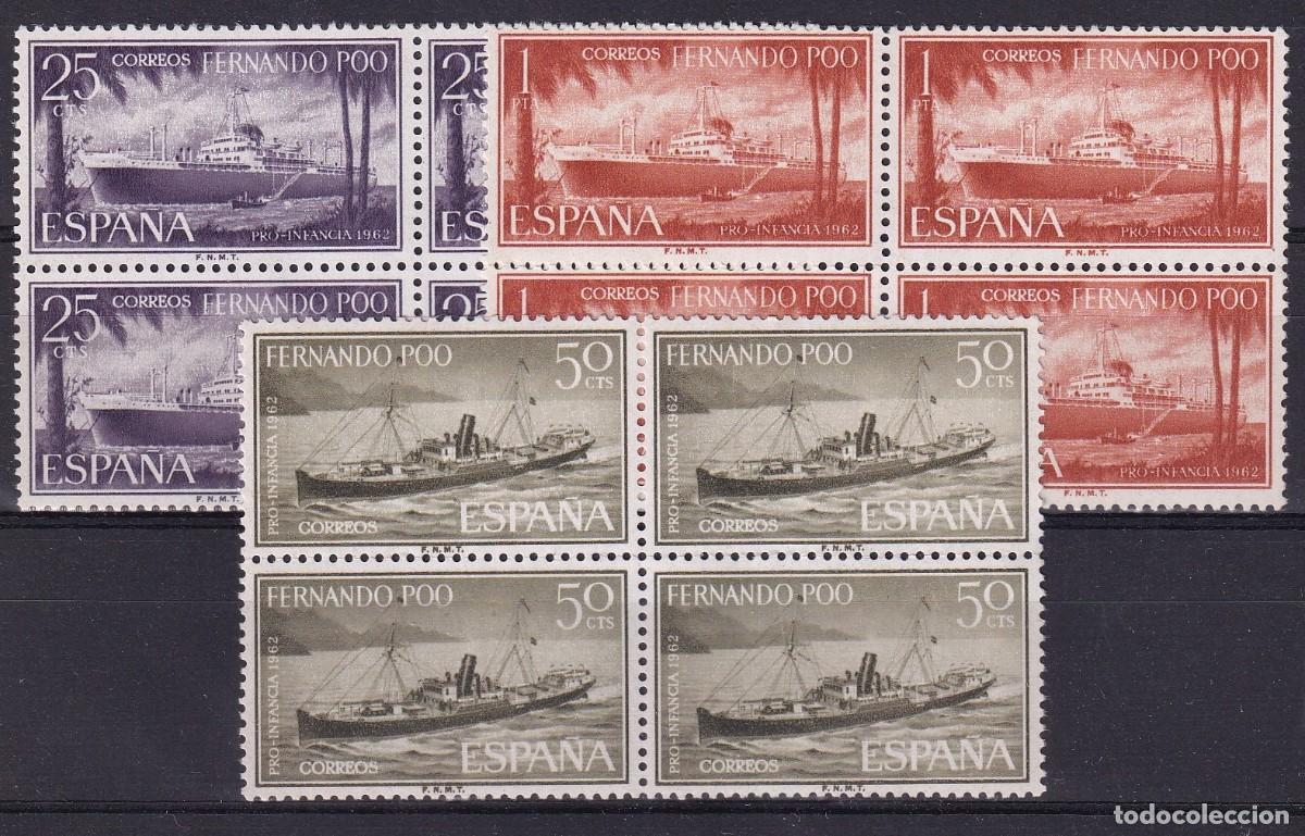Briefmarken: Sellos DEPENDENCIAS ESPA&Ntilde;OLAS FERNANDO POO a&ntilde;o 1962 Edifil 207/209** bloque de 4 en NUEVO