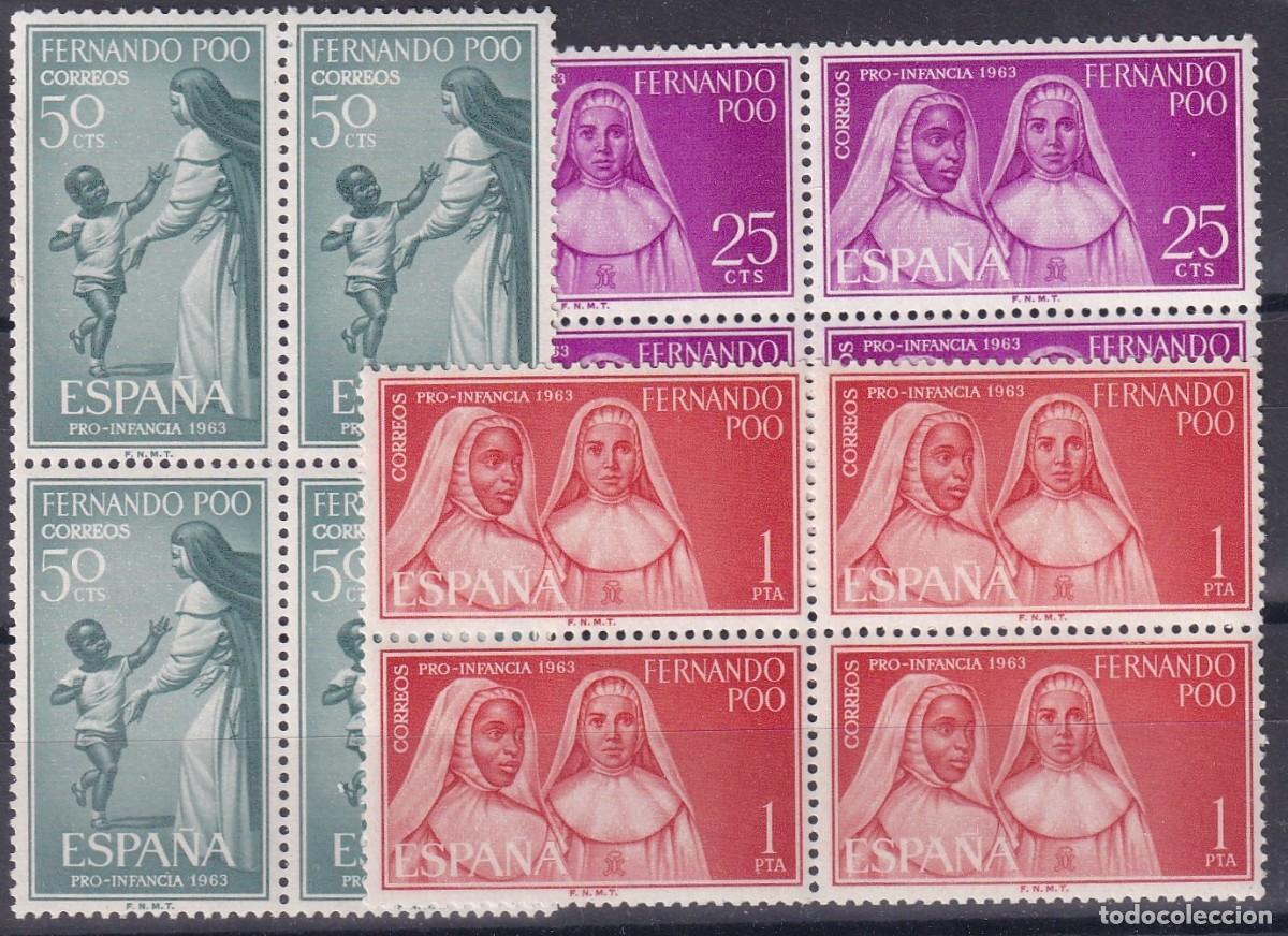 Stamps: Sellos DEPENDENCIAS ESPA&Ntilde;OLAS FERNANDO POO a&ntilde;o 1963 Edifil 215/217** bloque de 4 en NUEVO