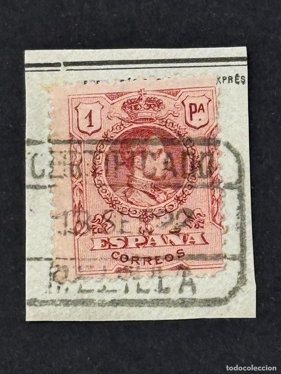 Stamps: T&aacute;nger, Sellos de Espa&ntilde;a, 1922, Edifil 278 sobre fragmento de papel, matasellos de MELILLA