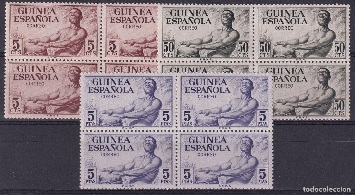 Stamps: Sellos DEPENDENCIAS ESPA&Ntilde;OLAS GUINEA a&ntilde;o 1952 Edifil 311/313** bloque de 4 en NUEVO v.c. 44 &euro;