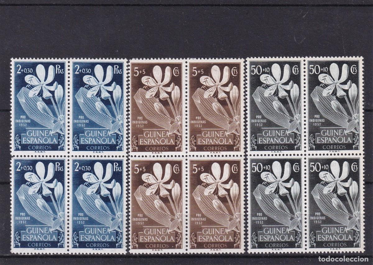 Stamps: Sellos DEPENDENCIAS ESPA&Ntilde;OLAS GUINEA a&ntilde;o 1952 Edifil 314/316** bloque de 4 en NUEVO v.c. 24 &euro;