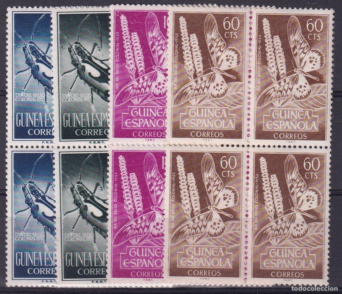 Stamps: Sellos DEPENDENCIAS ESPA&Ntilde;OLAS GUINEA a&ntilde;o 1953 Edifil 330/333** bloque de 4 en NUEVO v.c. 24.80 &euro;