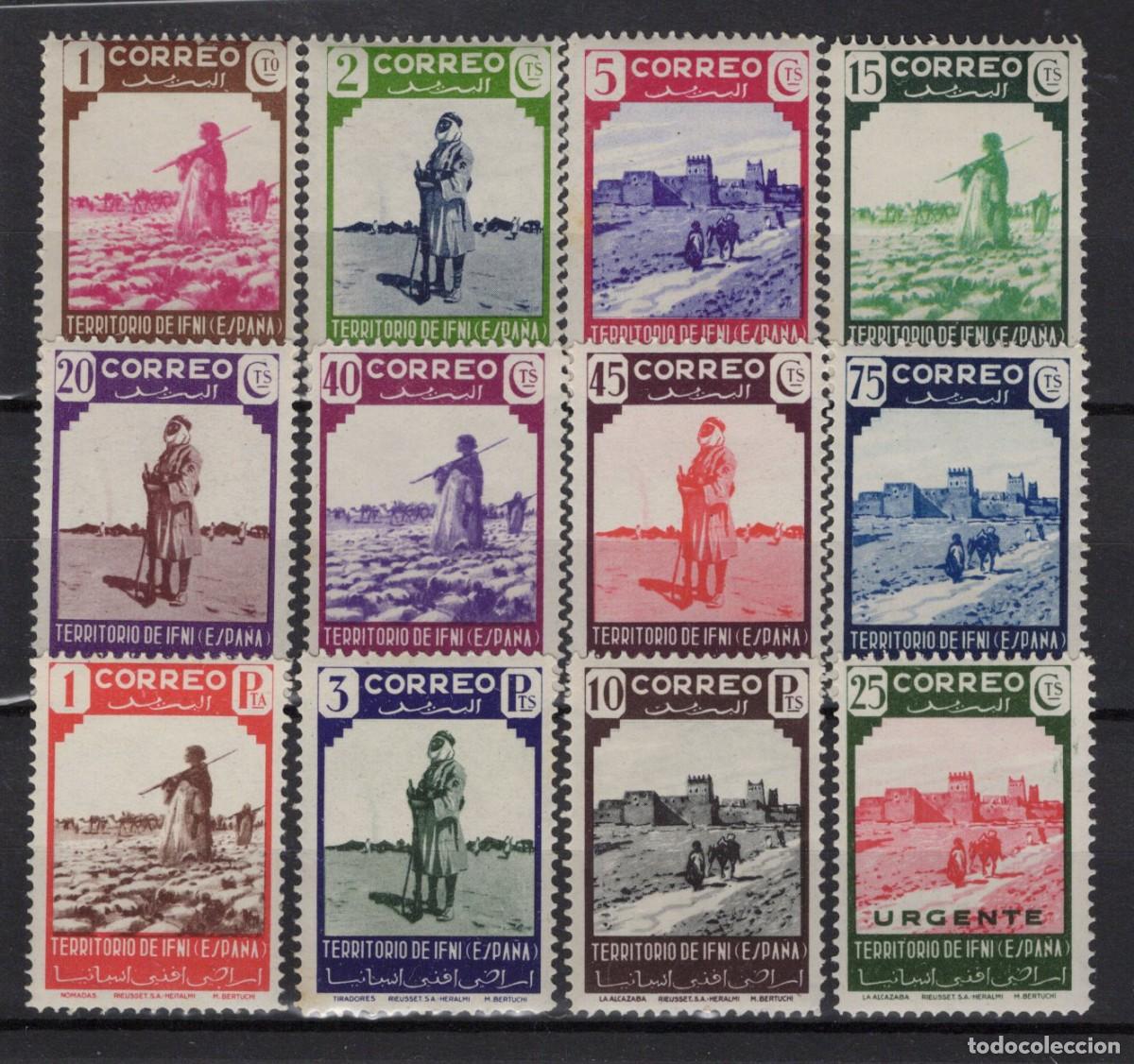 Selos: Sellos DEPENDENCIAS ESPA&Ntilde;OLAS IFNI a&ntilde;o 1943 Edifil 16/27** SERIE COMPLETA en NUEVO v.c. 165 &euro;