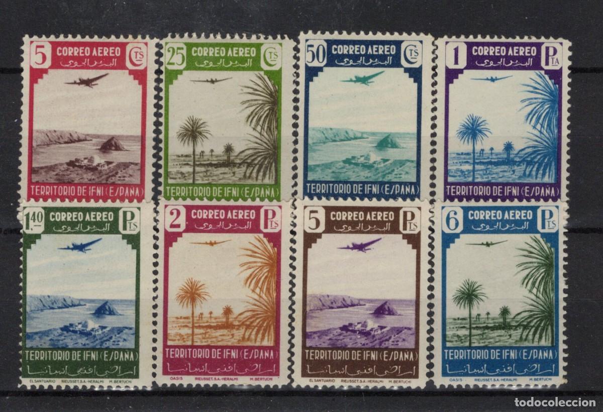Selos: Sellos DEPENDENCIAS ESPA&Ntilde;OLAS IFNI a&ntilde;o 1943 Edifil 28/35** SERIE COMPLETA en NUEVO v.c. 165 &euro;