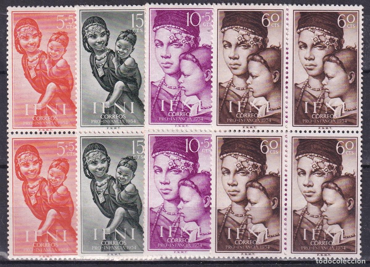 Sellos: Sellos DEPENDENCIAS ESPA&Ntilde;OLAS IFNI a&ntilde;o 1954 Edifil 114/117** SERIE COMPLETA bloque 4 en NUEVO v.c 10