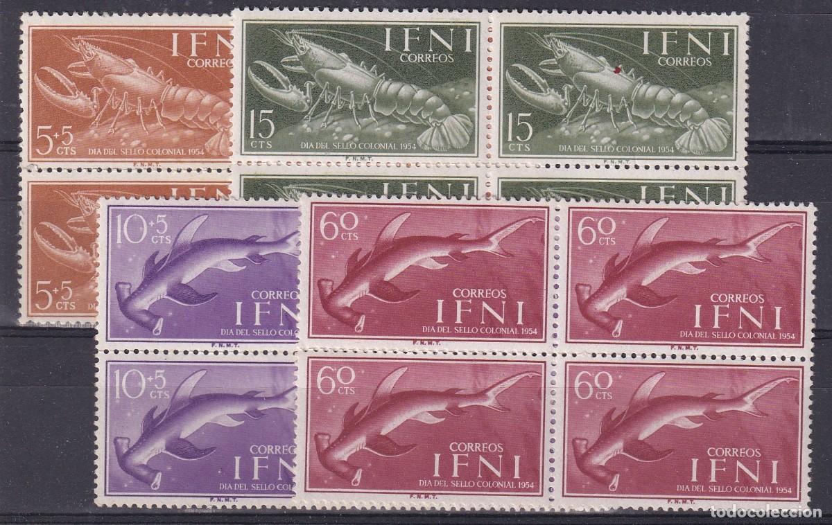 Sellos: Sellos DEPENDENCIAS ESPA&Ntilde;OLAS IFNI a&ntilde;o 1954 Edifil 118/121** SERIE COMPLETA bloque 4 en NUEVO v.c 16