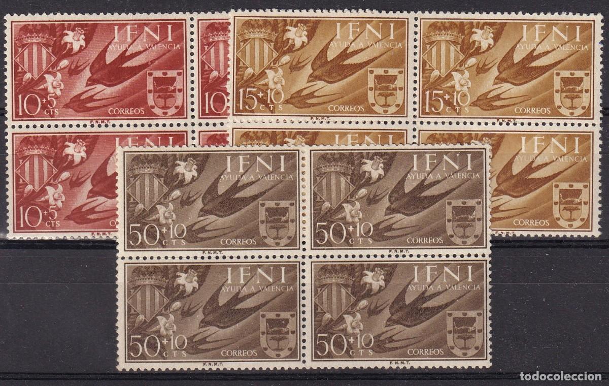 Sellos: Sellos DEPENDENCIAS ESPA&Ntilde;OLAS IFNI a&ntilde;o 1956 Edifil 142/144** SERIE COMPLETA bloque 4 en NUEVO
