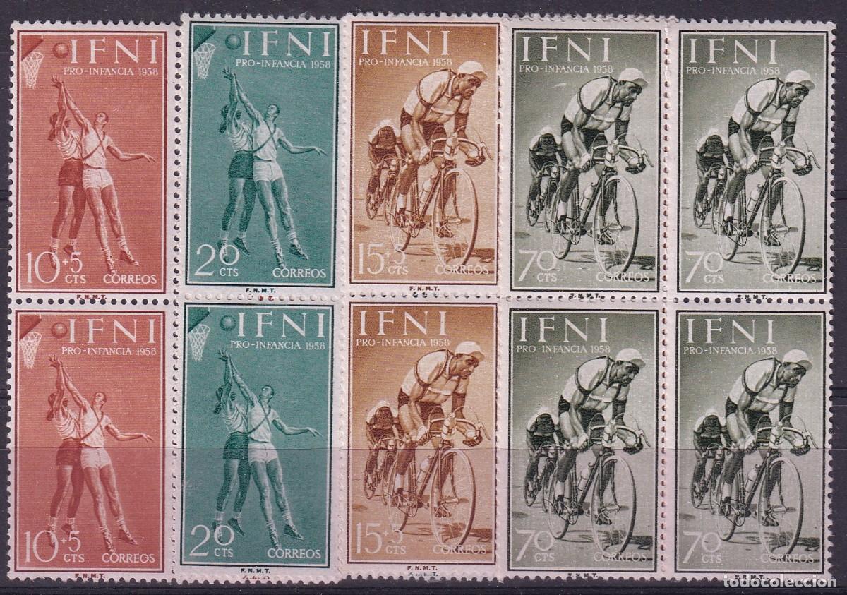 Sellos: Sellos DEPENDENCIAS ESPA&Ntilde;OLAS IFNI a&ntilde;o 1958 Edifil 145/148** SERIE COMPLETA bloque 4 en NUEVO