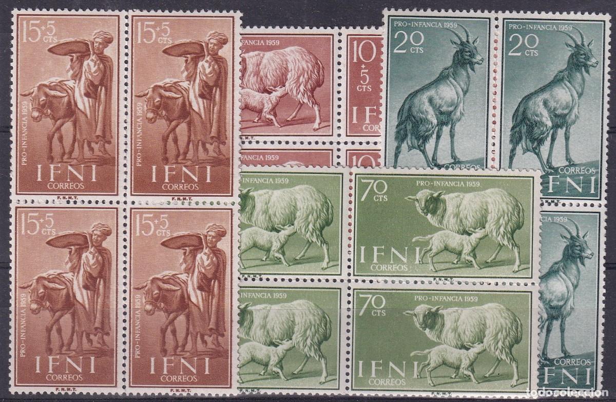 Sellos: Sellos DEPENDENCIAS ESPA&Ntilde;OLAS IFNI a&ntilde;o 1959 Edifil 152/155** SERIE COMPLETA bloque 4 en NUEVO