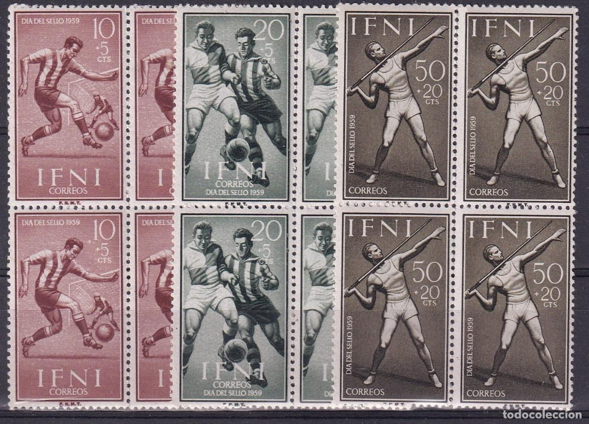 Sellos: Sellos DEPENDENCIAS ESPA&Ntilde;OLAS IFNI a&ntilde;o 1959 Edifil 156/158** SERIE COMPLETA bloque 4 en NUEVO