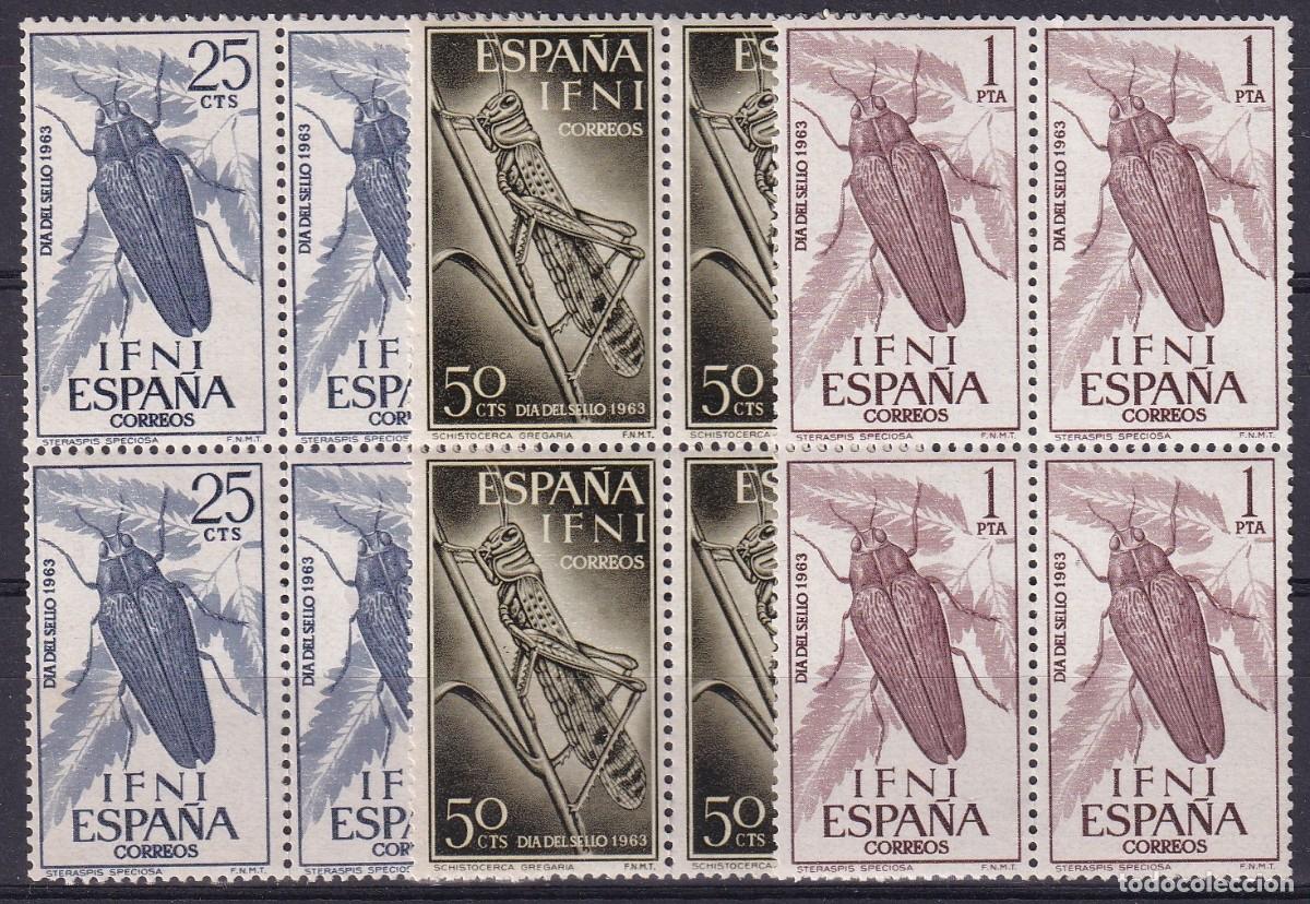Sellos: Sellos DEPENDENCIAS ESPA&Ntilde;OLAS IFNI a&ntilde;o 1963 Edifil 200/202** SERIE COMPLETA bloque 4 en NUEVO