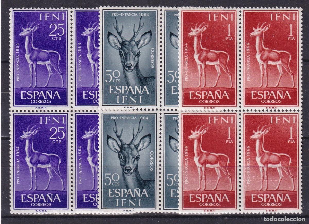 Sellos: Sellos DEPENDENCIAS ESPA&Ntilde;OLAS IFNI a&ntilde;o 1964 Edifil 203/205** SERIE COMPLETA bloque 4 en NUEVO