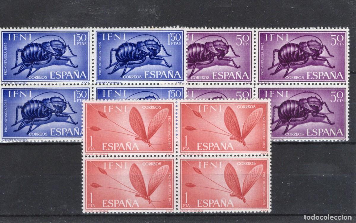 Sellos: Sellos DEPENDENCIAS ESPA&Ntilde;OLAS IFNI a&ntilde;o 1965 Edifil 212/214** SERIE COMPLETA bloque 4 en NUEVO