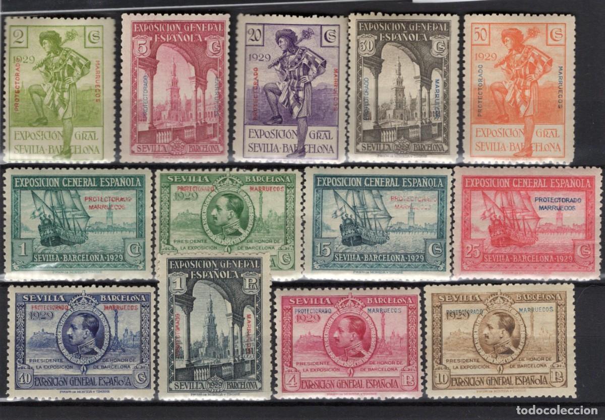 Briefmarken: Sellos DEPENDENCIAS ESPA&Ntilde;OLAS MARRUECOS a&ntilde;o 1929 Edifil 119/131* SERIE COMPLETA en NUEVO v.c. 95 &euro;