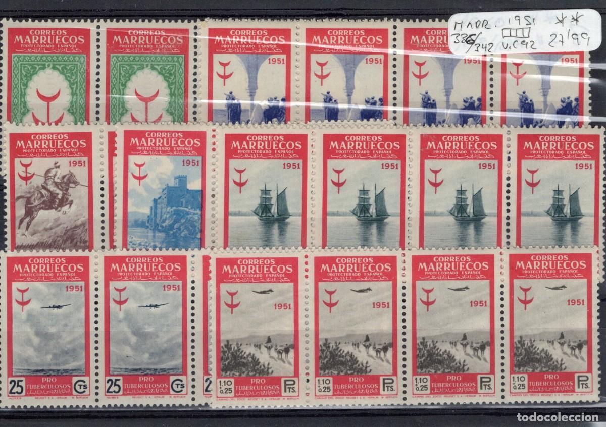 Briefmarken: Sellos DEPENDENCIAS ESPA&Ntilde;OLAS MARRUECOS a&ntilde;o 1951 Edifil 336/342** SERIE COMPLETA bloque 4 v.c. 92 &euro;