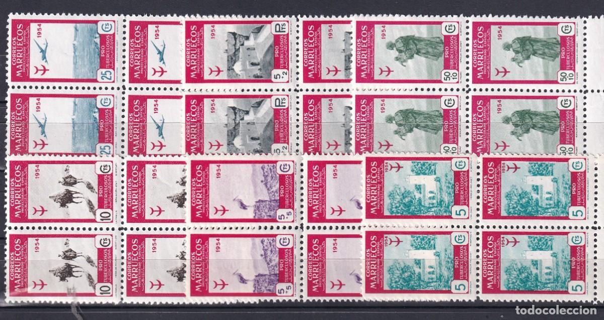 Briefmarken: Sellos DEPENDENCIAS ESPA&Ntilde;OLAS MARRUECOS a&ntilde;o 1954 Edifil 394/399** SERIE COMPLETA bloque 4 v.c. 88 &euro;