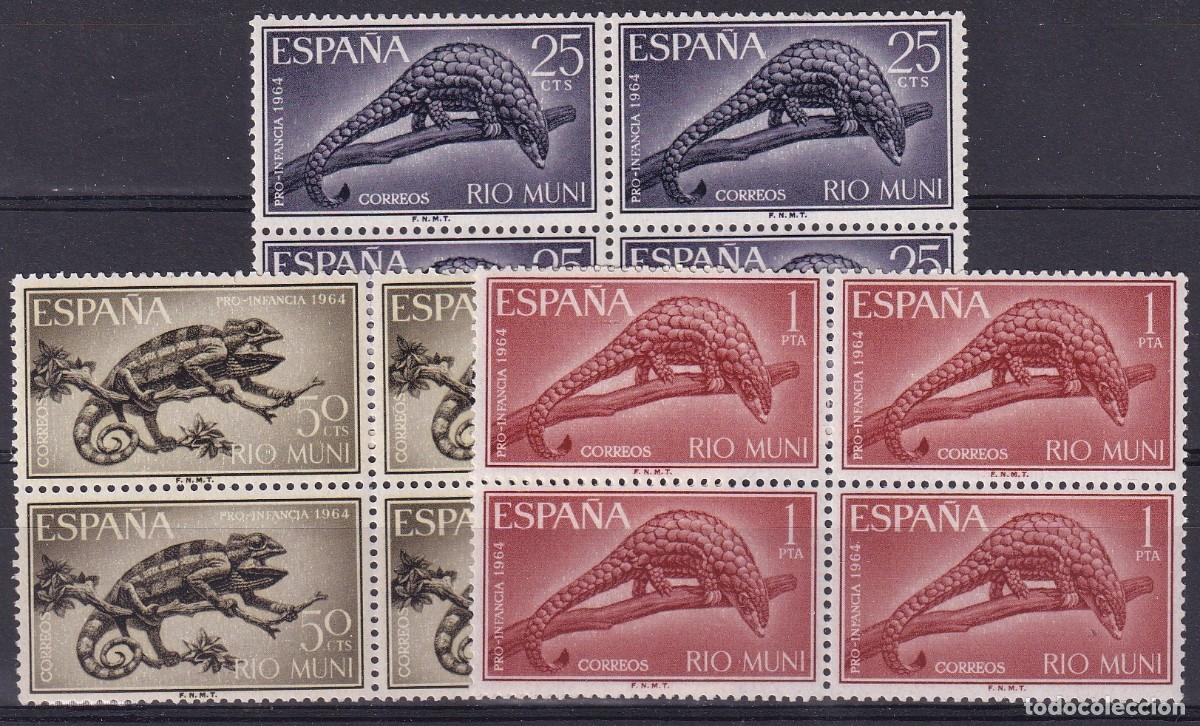 Briefmarken: Sellos DEPENDENCIAS ESPA&Ntilde;OLAS RIO MUNI a&ntilde;o 1964 Edifil 45/47** bloque de 4 SERIE COMPLETA v.c. 8 &euro;