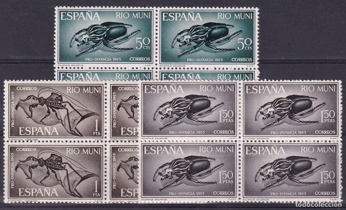 Briefmarken: Sellos DEPENDENCIAS ESPA&Ntilde;OLAS RIO MUNI a&ntilde;o 1965 Edifil 63/65** bloque de 4 SERIE COMPLETA v.c. 8 &euro;