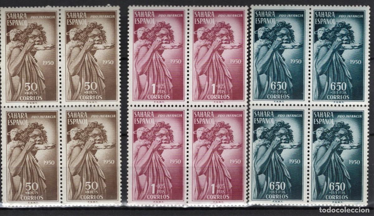 Selos: Sellos DEPENDENCIAS ESPA&Ntilde;OLAS SAHARA a&ntilde;o 1950 Edifil 83/85** SERIE COMPLETA bloque de 4 v.c. 144 &euro;
