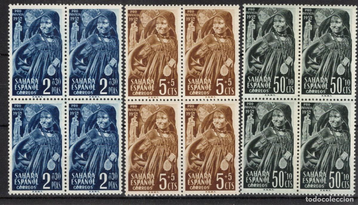 Selos: Sellos DEPENDENCIAS ESPA&Ntilde;OLAS SAHARA a&ntilde;o 1952 Edifil 94/96** SERIE COMPLETA bloque de 4 v.c. 24 &euro;
