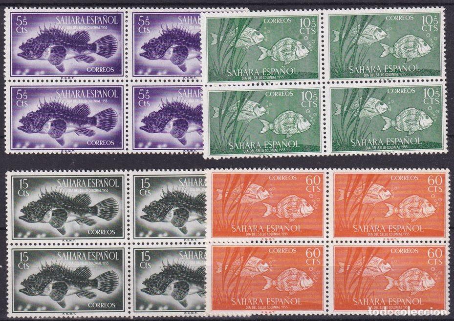 Briefmarken: Sellos DEPENDENCIAS ESPA&Ntilde;OLAS SAHARA a&ntilde;o 1952 Edifil 108/111** SERIE COMPLETA bloque de 4 v.c. 20 &euro;